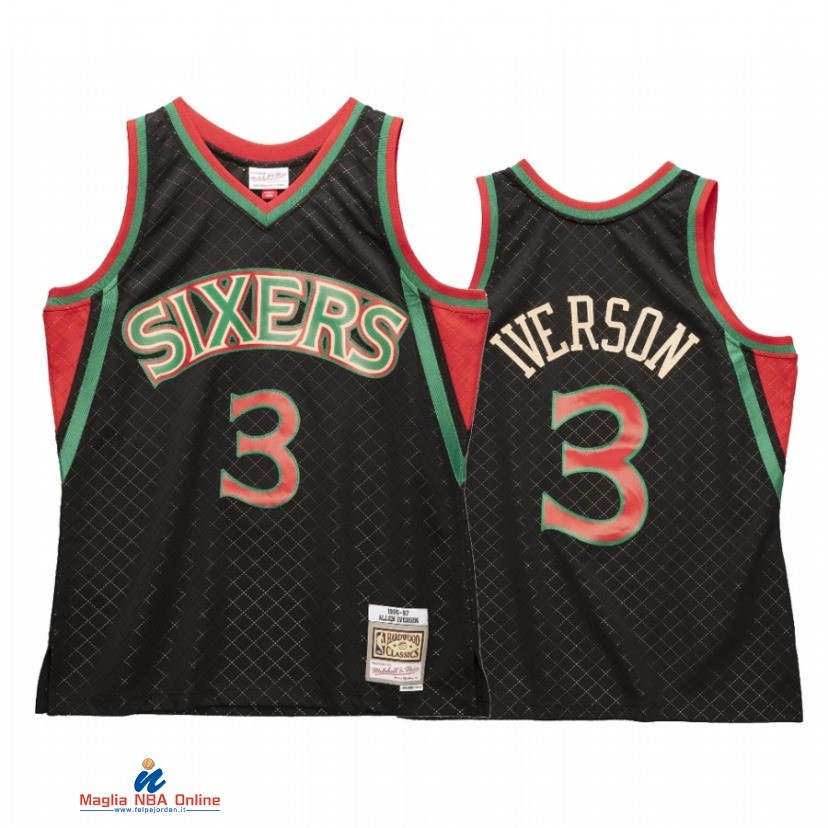 Maglia NBA Philadelphia Sixers NO.3 Allen Iverson Neapolitan Nero Hardwood Classics