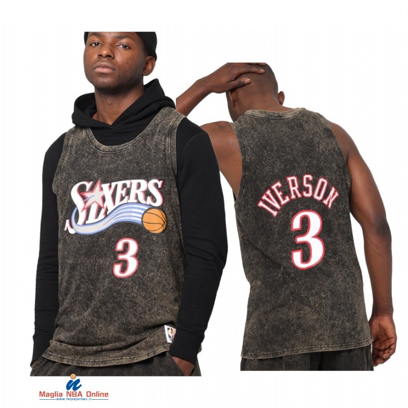 Maglia NBA Philadelphia Sixers NO.3 Allen Iverson Nero Hardwood Classics 2021-22