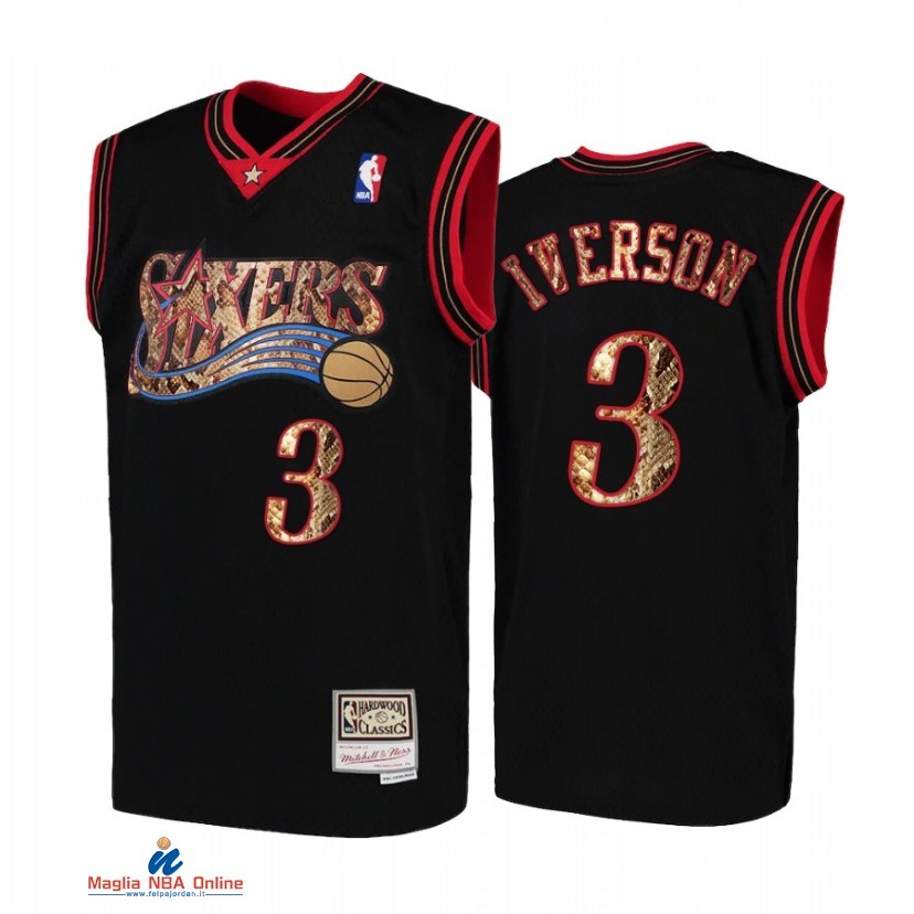 Maglia NBA Philadelphia Sixers NO.3 Allen Iverson Nero Hardwood Classics 2021