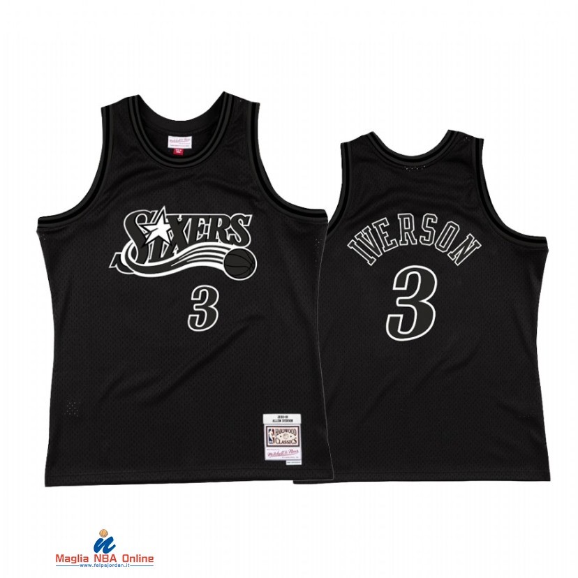 Maglia NBA Philadelphia Sixers NO.3 Allen Iverson Nero Throwback Hardwood Classics 2000-01