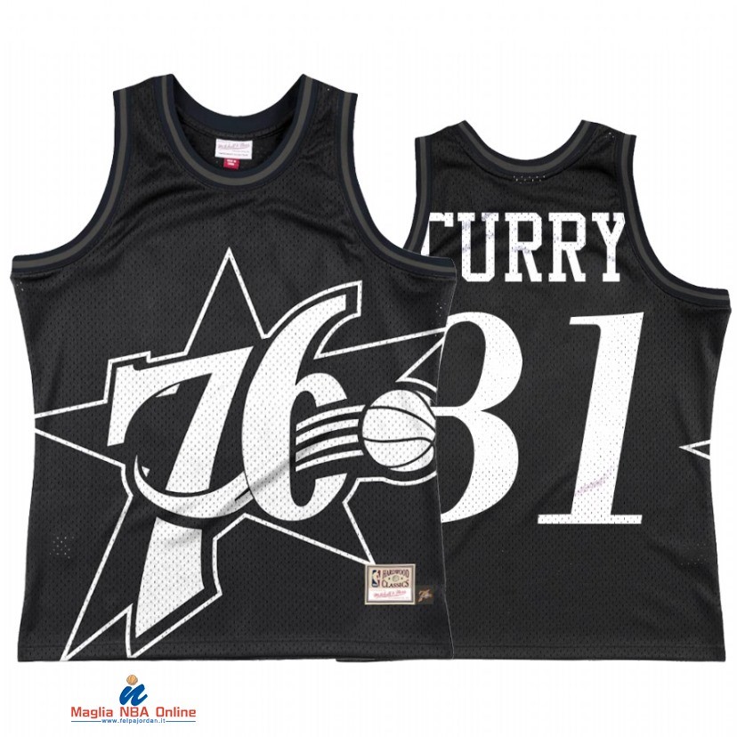 Maglia NBA Philadelphia Sixers NO.31 Seth Curry Big Face 3.0 Nero Hardwood Classics