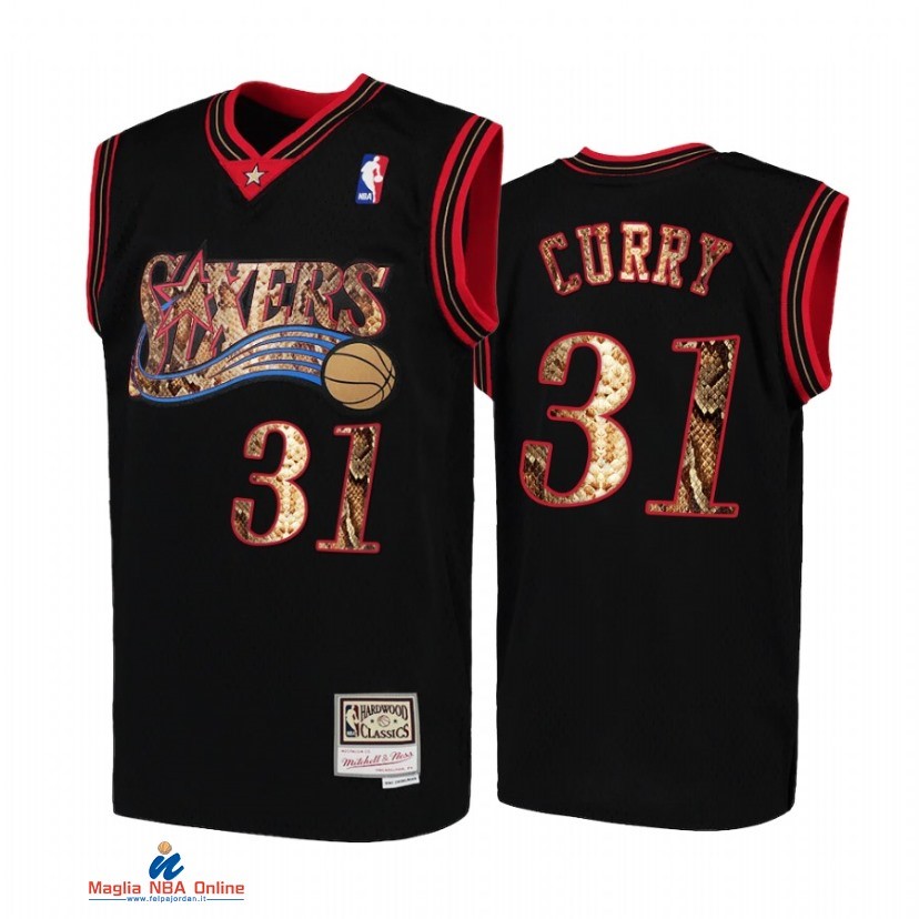 Maglia NBA Philadelphia Sixers NO.31 Seth Curry Nero Hardwood Classics 2021