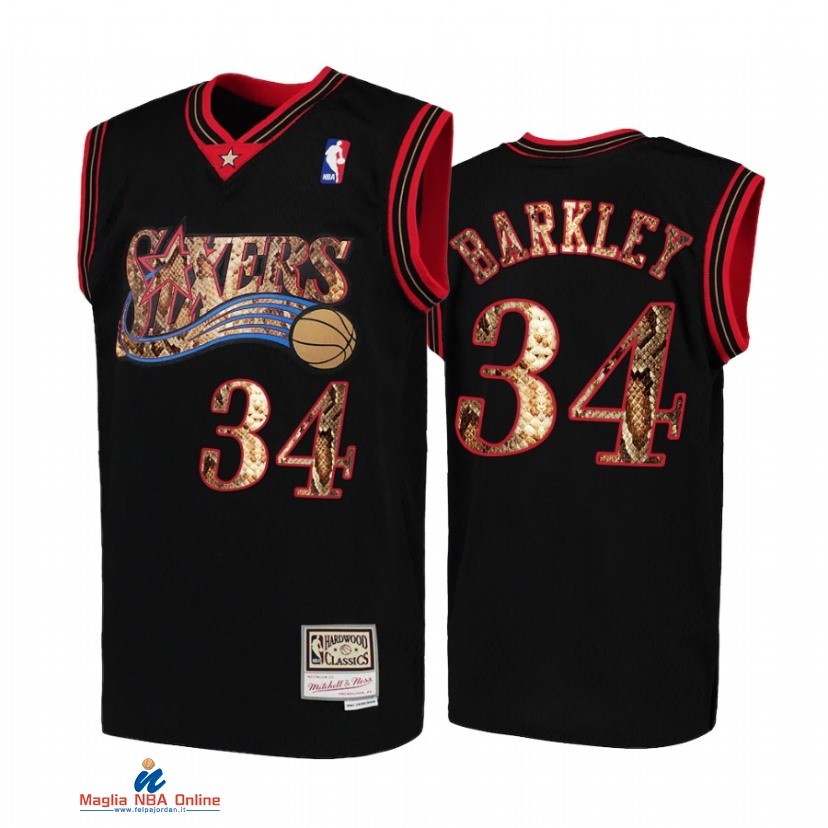 Maglia NBA Philadelphia Sixers NO.34 Charles Barkley Nero Hardwood Classics 2021