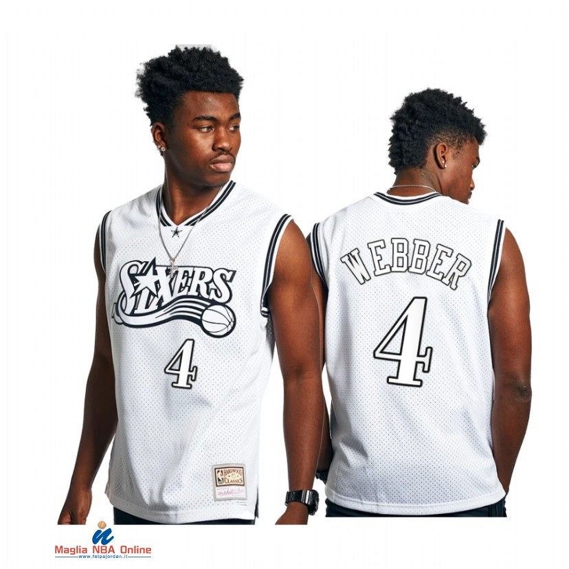 Maglia NBA Philadelphia Sixers NO.4 Chris Webber Bianco Hardwood Classics 2021