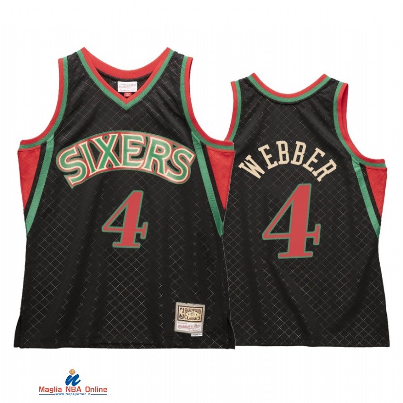 Maglia NBA Philadelphia Sixers NO.4 Chris Webber Neapolitan Nero Hardwood Classics