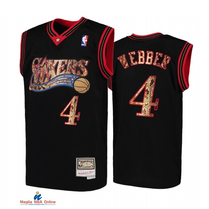 Maglia NBA Philadelphia Sixers NO.4 Chris Webber Nero Hardwood Classics 2021