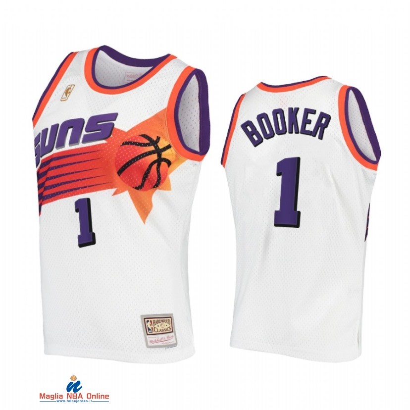 Maglia NBA Phoenix Suns NO.1 Devin Booker Bianco Hardwood Classics 1996-1997