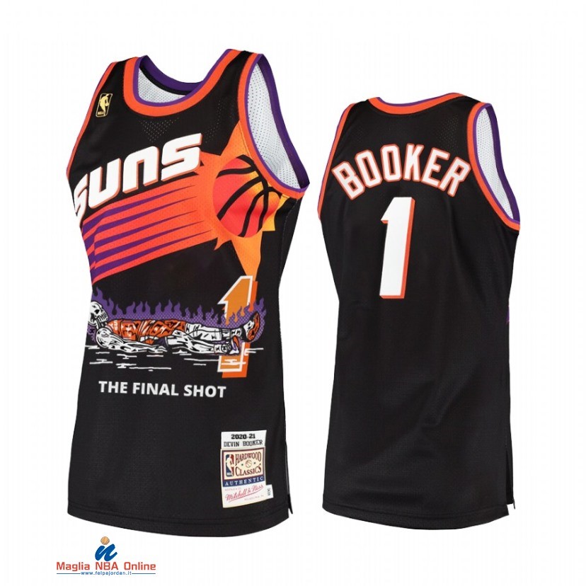 Maglia NBA Phoenix Suns NO.1 Devin Booker Finale Nero Hardwood Classics 2021