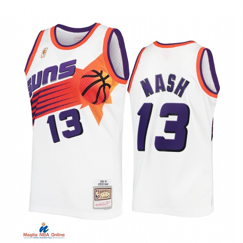 Maglia NBA Phoenix Suns NO.13 Steve Nash Bianco Hardwood Classics 1996-1997