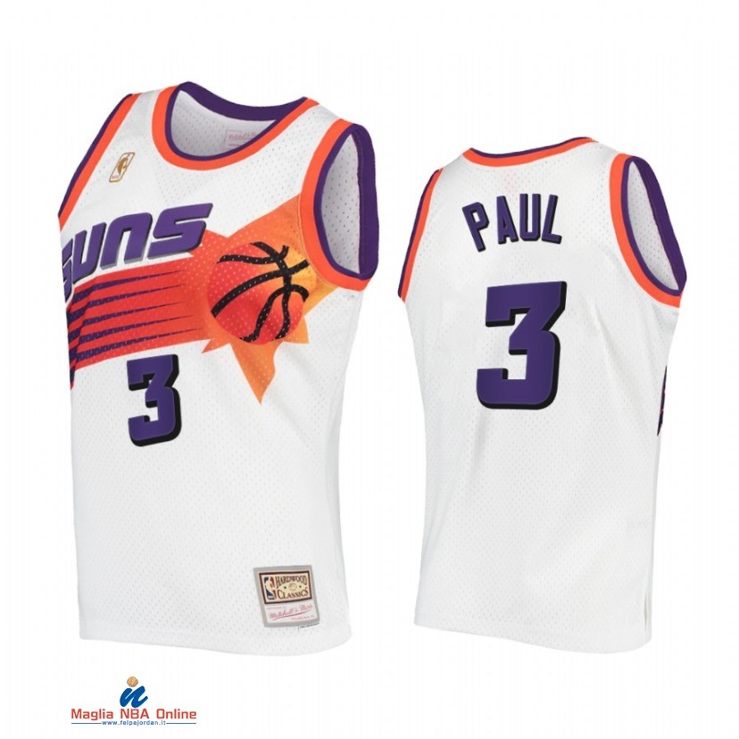 Maglia NBA Phoenix Suns NO.3 Chris Paul Bianco Hardwood Classics 1996-1997