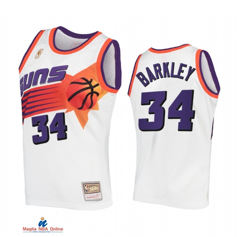 Maglia NBA Phoenix Suns NO.34 Charles Barkley Bianco Hardwood Classics 1996-1997