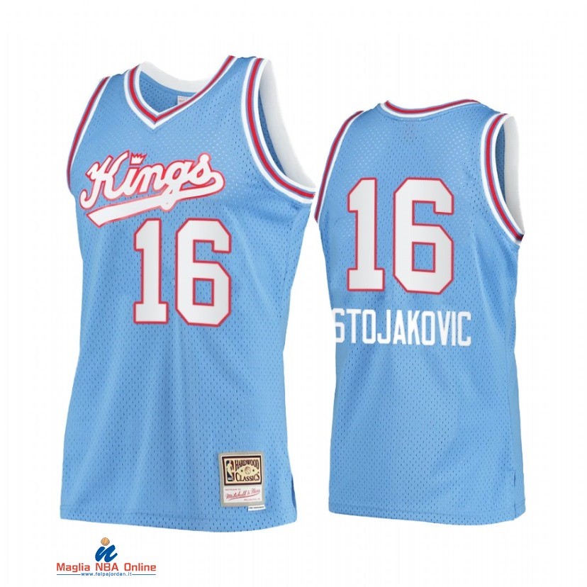 Maglia NBA Sacramento Kings NO.16 Peja Stojakovic Blu Hardwood Classics