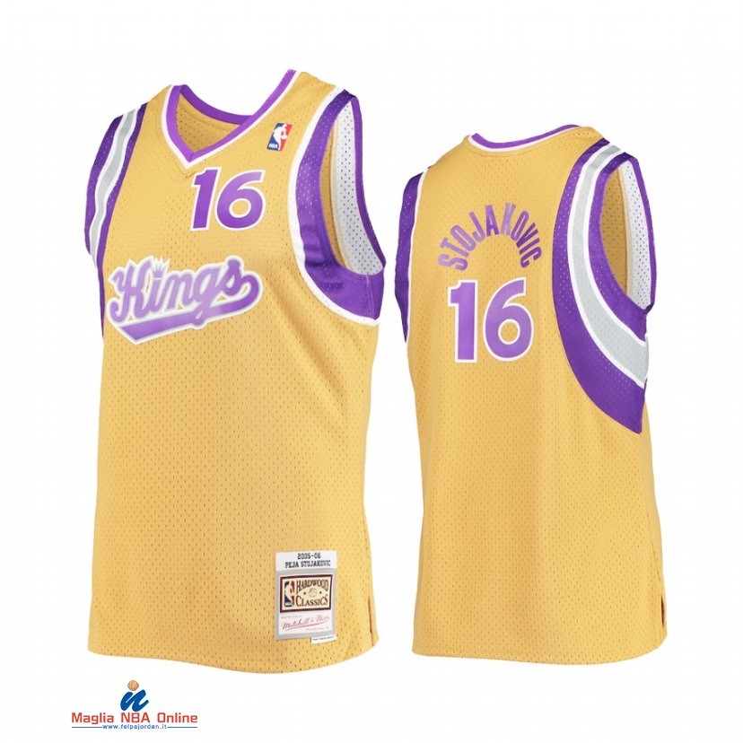 Maglia NBA Sacramento Kings NO.16 Peja Stojakovic Oro Hardwood Classics