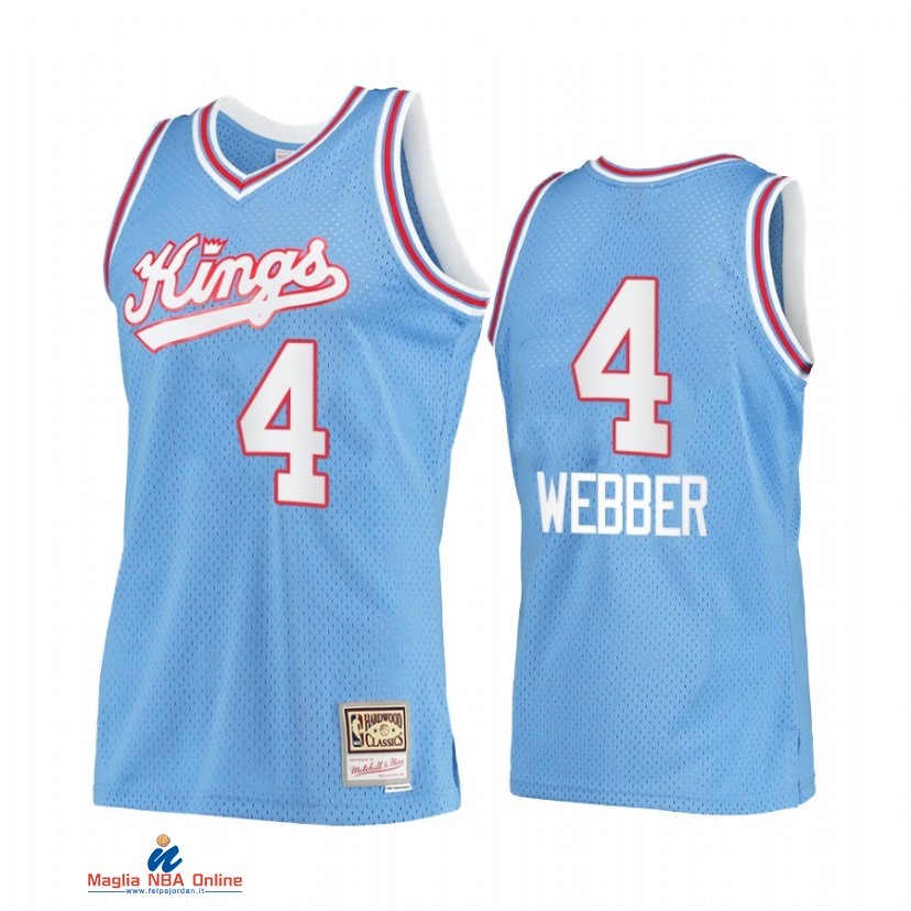 Maglia NBA Sacramento Kings NO.4 Chris Webber Blu Hardwood Classics