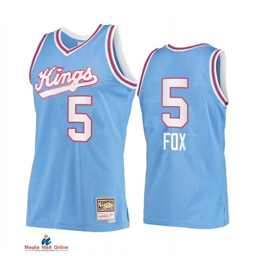 Maglia NBA Sacramento Kings NO.5 De'Aaron Fox Blu Hardwood Classics