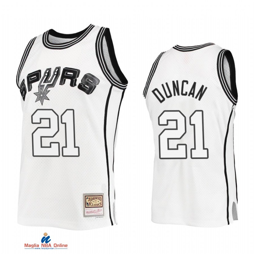 Maglia NBA San Antonio Spurs NO.21 Tim Duncan Bianco Hardwood Classics 2021
