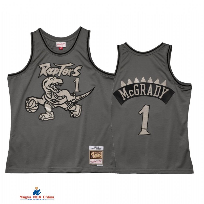 Maglia NBA Toronto Raptors NO.1 Tracy McGrady Grigio Hardwood Classics