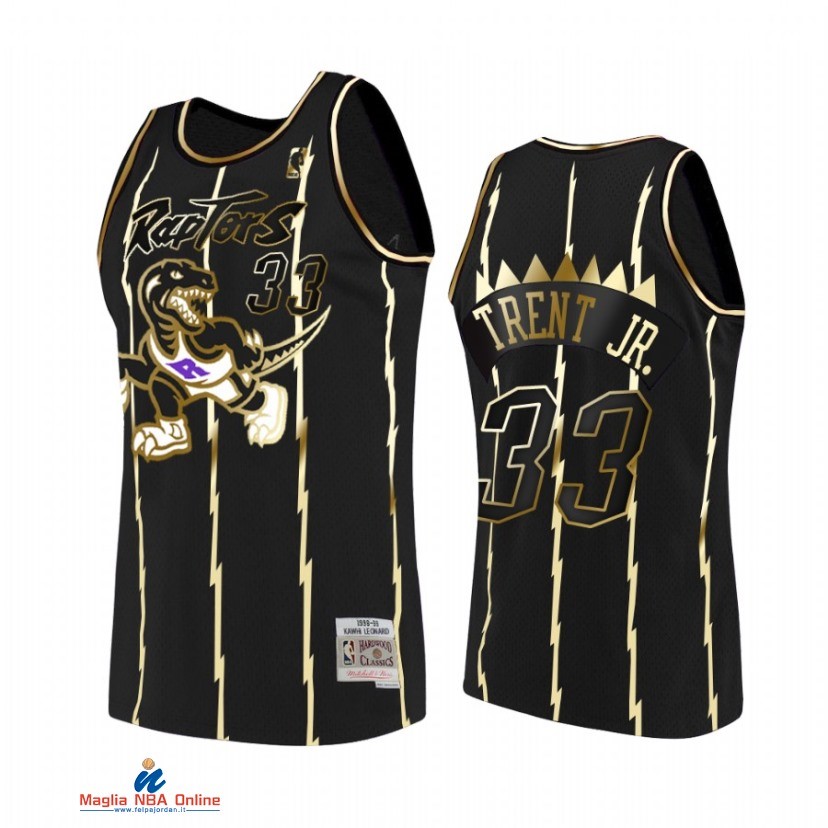 Maglia NBA Toronto Raptors NO.33 Gary Trent Jr. Nero Oro Hardwood Classics 2021