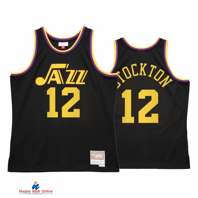 Maglia NBA Utah Jazz NO.12 John Stockton Reload 2.0 Nero Hardwood Classics