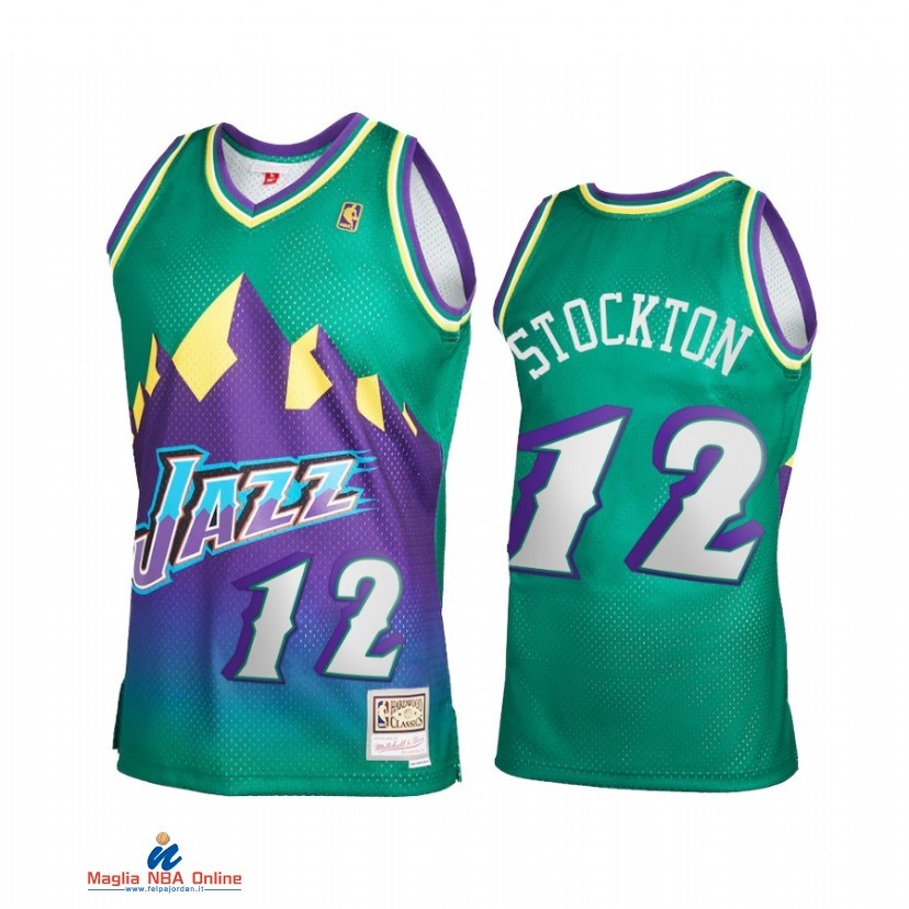 Maglia NBA Utah Jazz NO.12 John Stockton Verde Throwback 2021