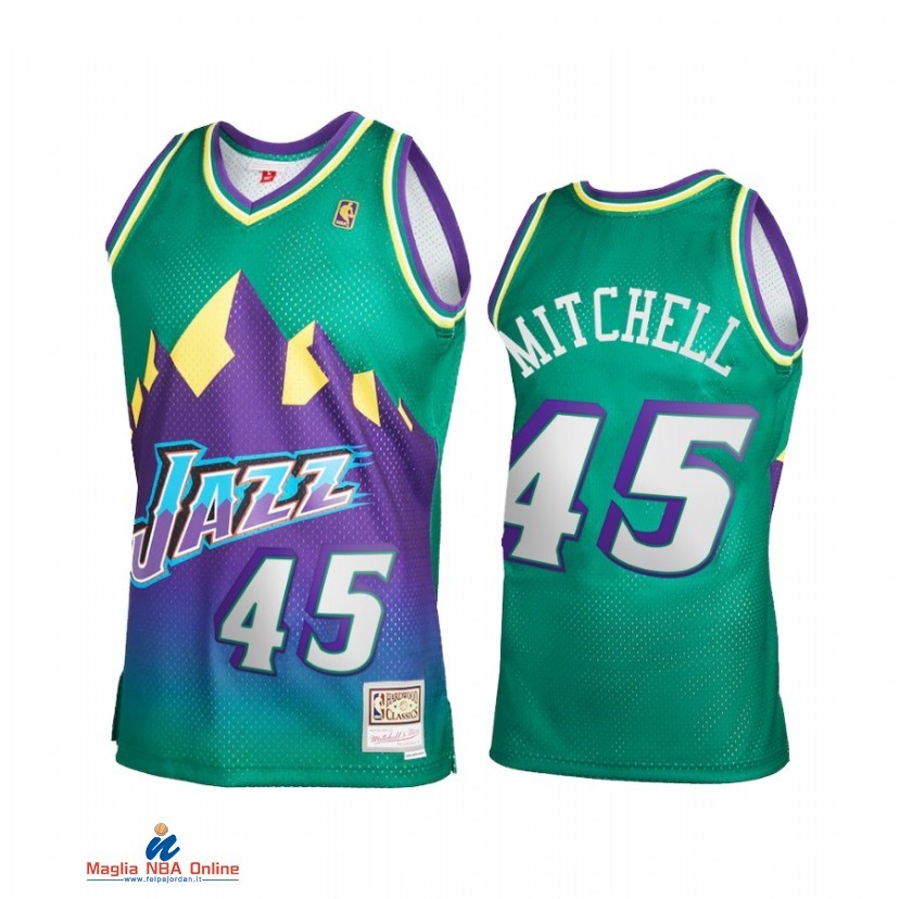 Maglia NBA Utah Jazz NO.15 Donovan Mitchell Verde Throwback 2021