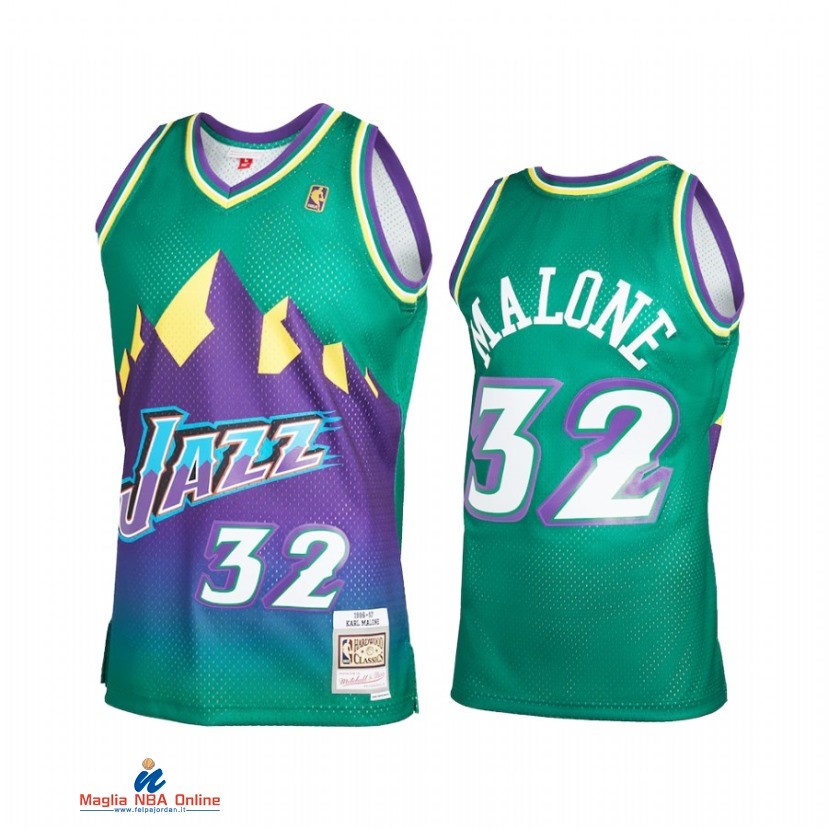 Maglia NBA Utah Jazz NO.32 Karl Malone Verde Throwback 2021