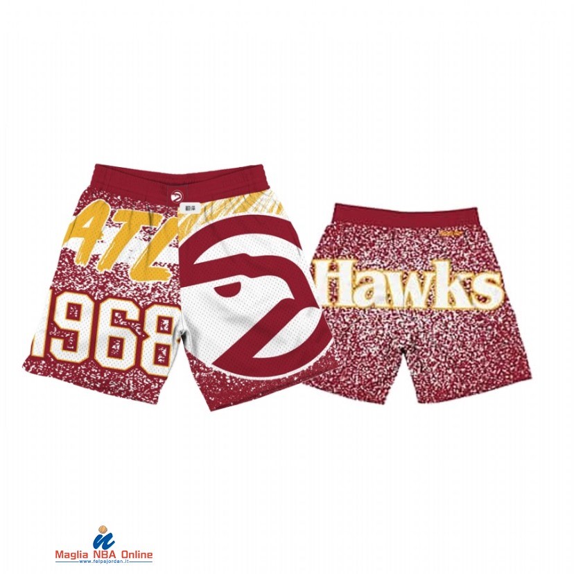 Pantaloni Basket Atlanta Hawks Rosso Giallo Throwback 2021