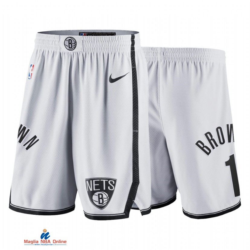 Pantaloni Basket Brooklyn Nets NO.1 Bruce Brown Bianco