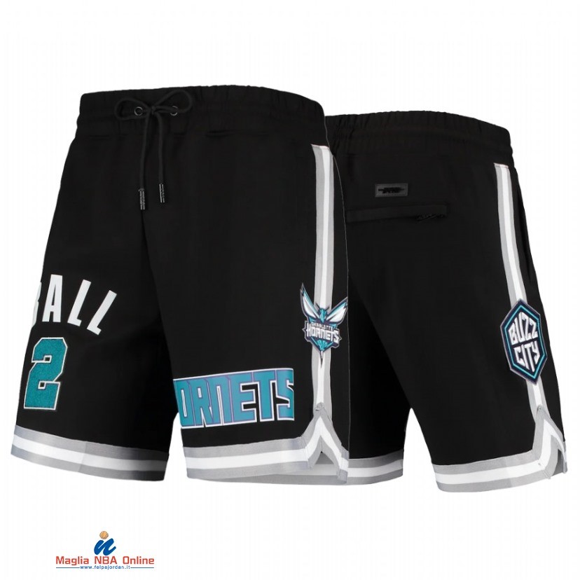 Pantaloni Basket Charlotte Hornets NO.2 LaMelo Ball Nero Bianco