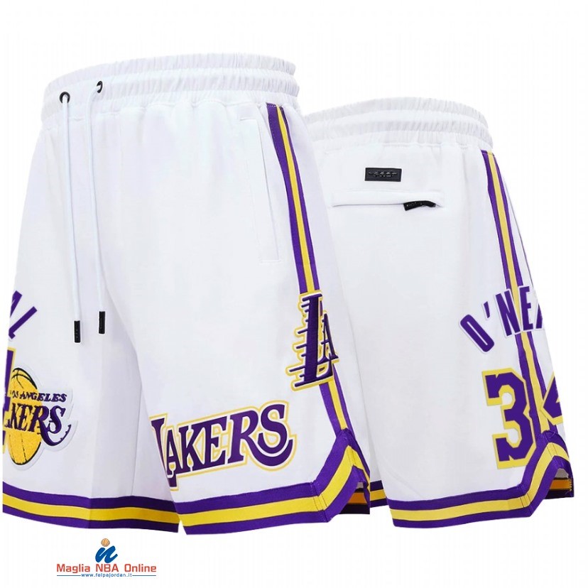 Pantaloni Basket Los Angeles Lakers NO.34 Shaquille O'Neal Bianco 2021