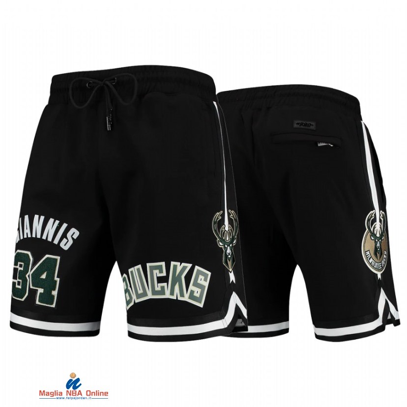 Pantaloni Basket Milwaukee Bucks NO.34 Giannis Antetokounmpo Nero 2021
