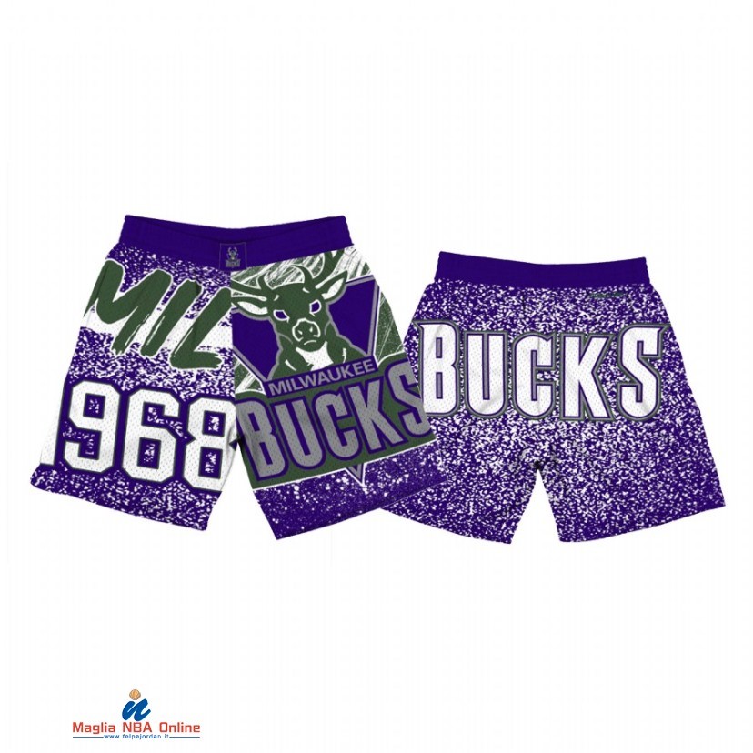 Pantaloni Basket Milwaukee Bucks Porpora Bianco Throwback 2021