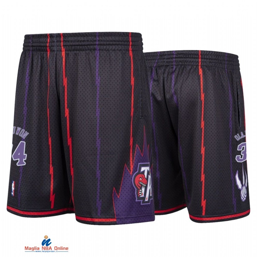 Pantaloni Basket Toronto Raptors NO.34 Hakeem Olajuwon Rosso Nero