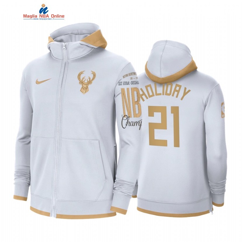 Felpe Con Cappuccio NBA Milwaukee Bucks #21 Jrue Holiday Bianco 2022 Acquista