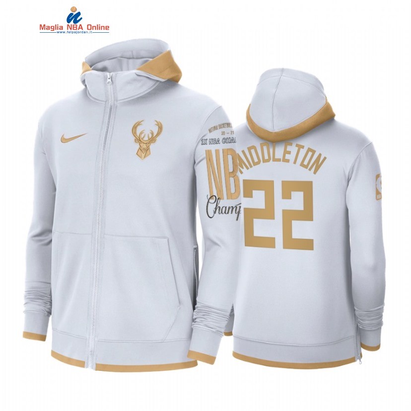 Felpe Con Cappuccio NBA Milwaukee Bucks #22 Khris Middleton Bianco 2022 Acquista