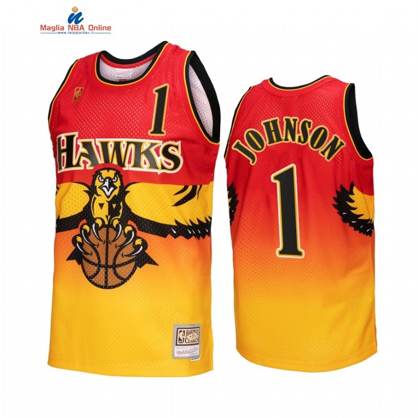 Maglia NBA Atlanta Hawks #1 Jalen Johnson Oro Rosso Hardwood Classics 2022-23 Acquista