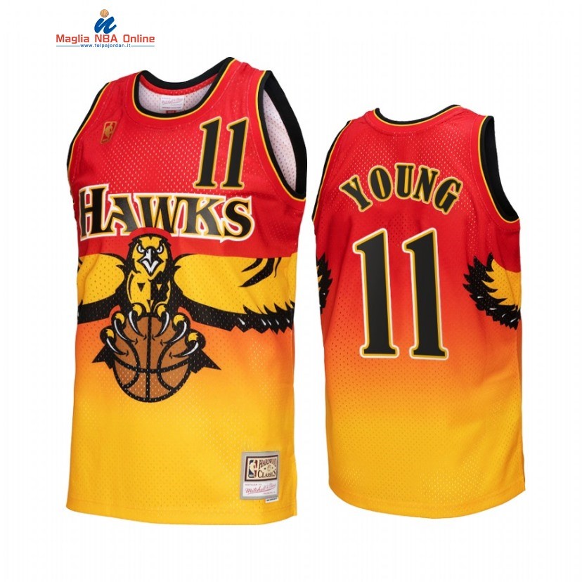 Maglia NBA Atlanta Hawks #11 Trae Young Oro Rosso Hardwood Classics 2022-23 Acquista