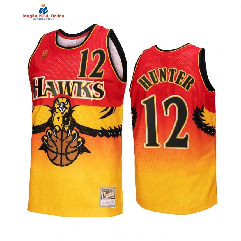 Maglia NBA Atlanta Hawks #12 De'Andre Hunter Oro Rosso Hardwood Classics 2022-23 Acquista