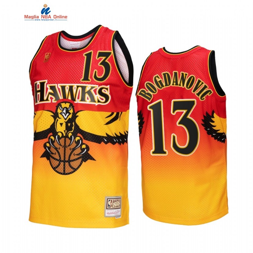 Maglia NBA Atlanta Hawks #13 Bogdan Bogdanovic Oro Rosso Hardwood Classics 2022-23 Acquista