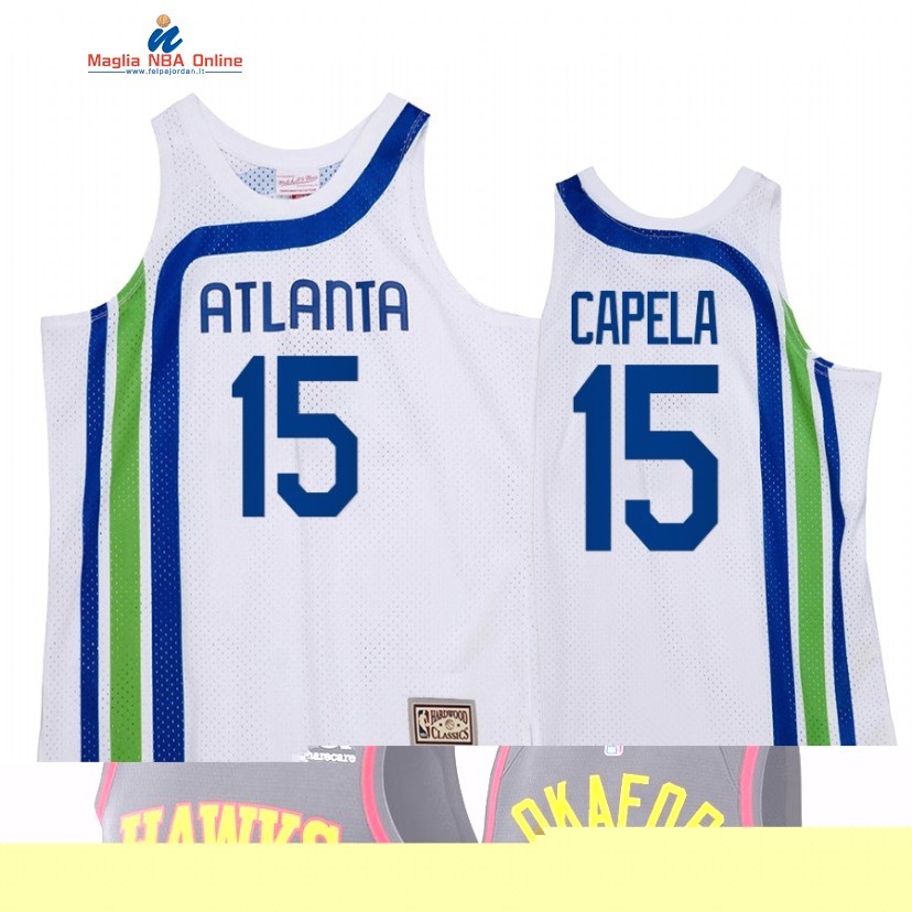 Maglia NBA Atlanta Hawks #15 Clint Capela Bianco Throwback 2022 Acquista