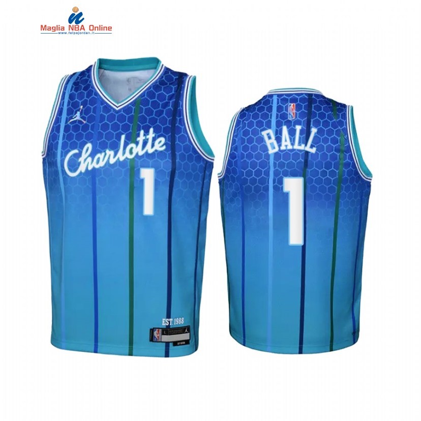 Maglia NBA Bambino Charlotte Hornets #1 LaMelo Ball Blu Città 2023 Acquista