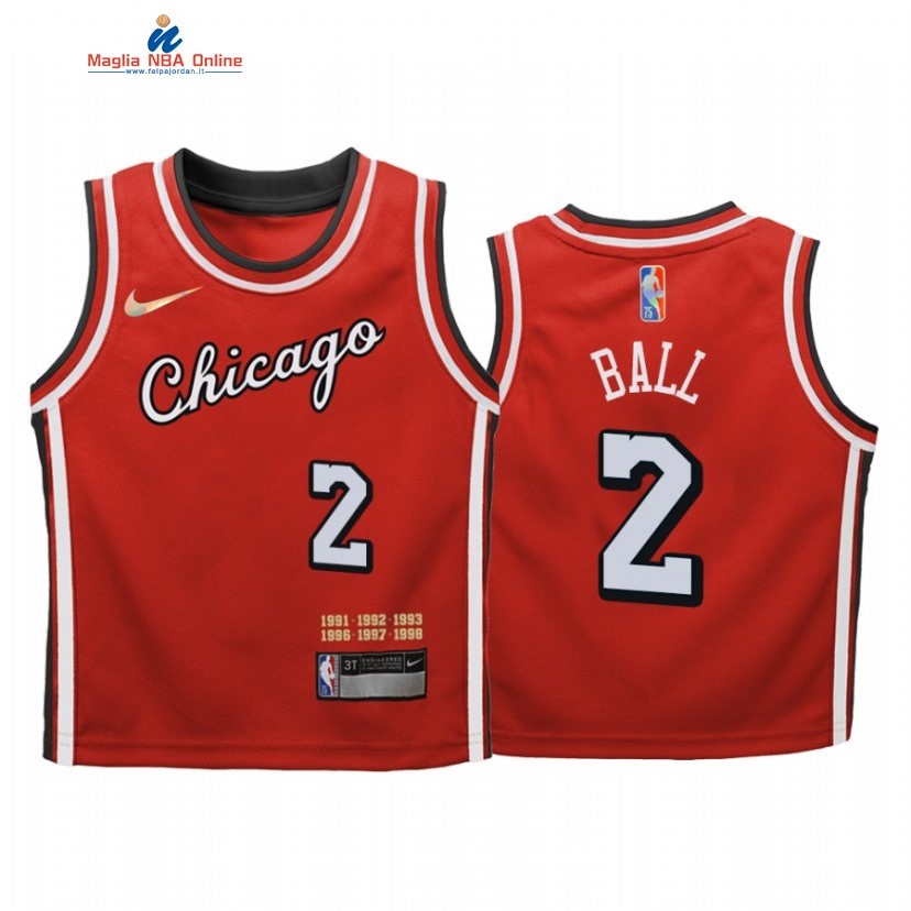 Maglia NBA Bambino Chicago Bulls #2 Lonzo Ball Rosso Città 2021-22 Acquista