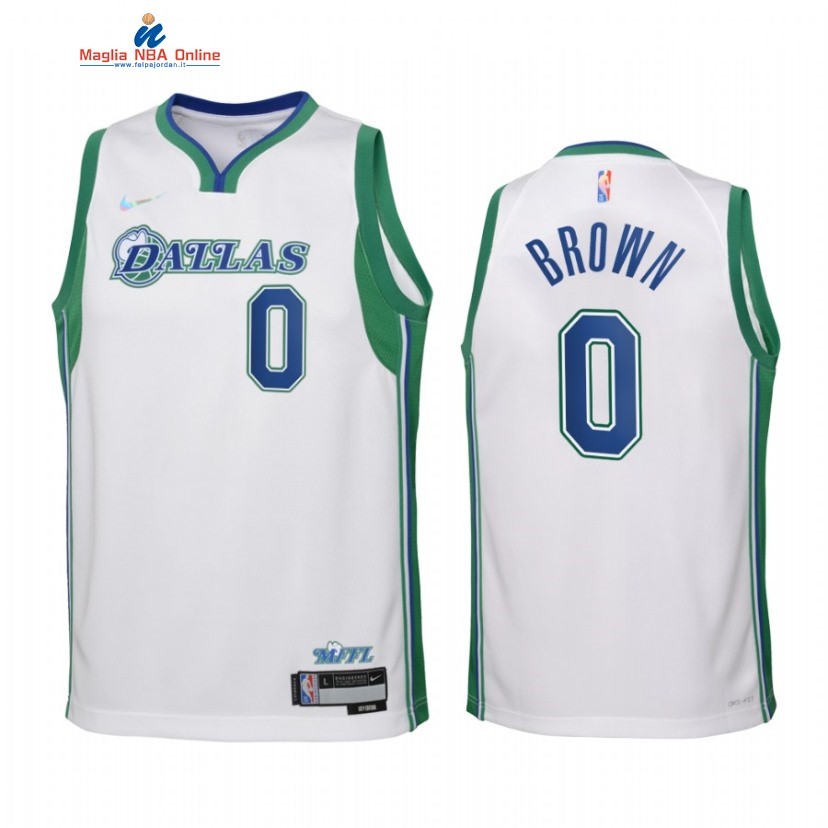 Maglia NBA Bambino Dallas Mavericks #0 Sterling Brown 75th Season Bianco Città 2022-23 Acquista