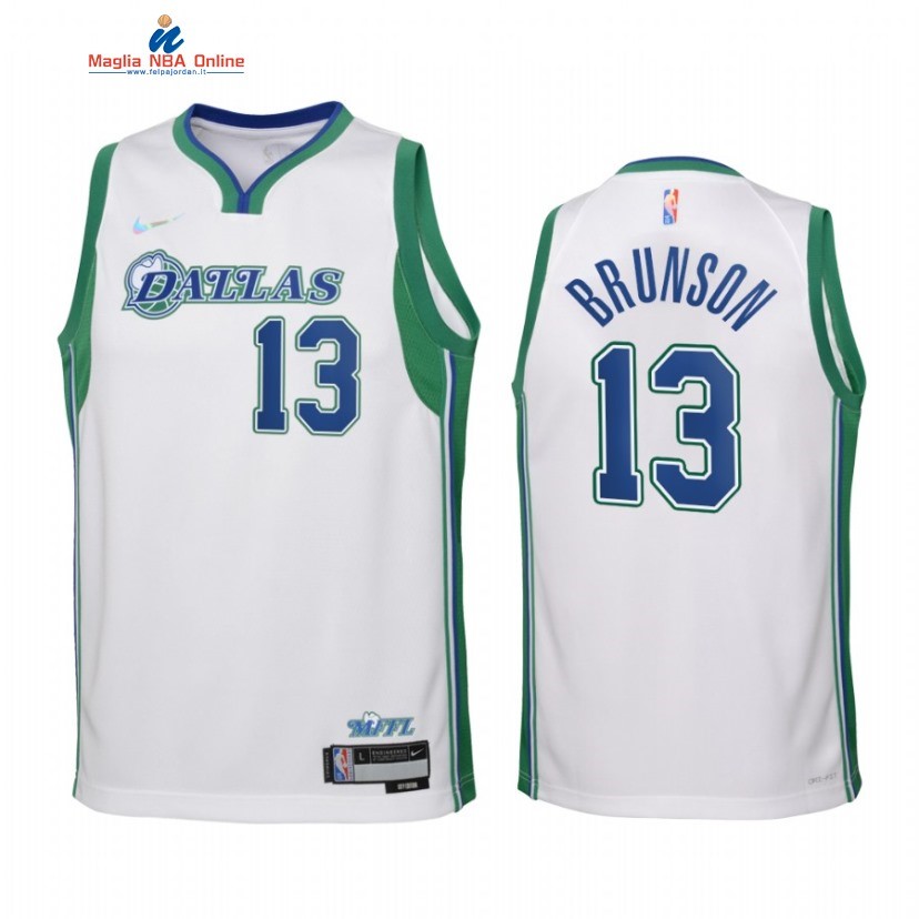 Maglia NBA Bambino Dallas Mavericks #13 Jalen Brunson 75th Season Bianco Città 2022-23 Acquista