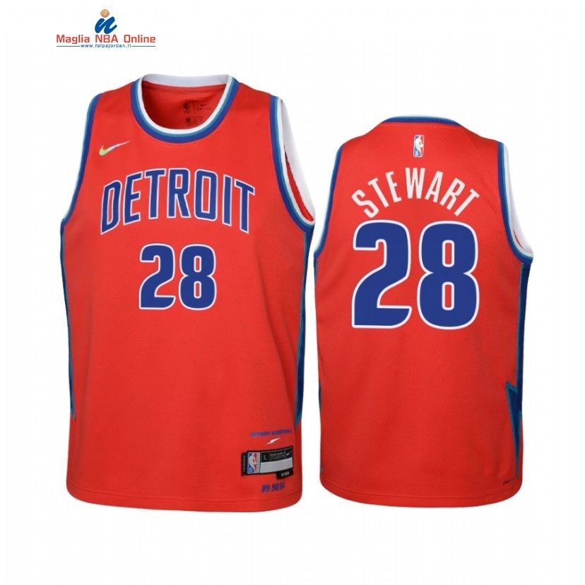 Maglia NBA Bambino Detroit Pistons #28 Isaiah Stewart 75th Rosso Città 2022-23 Acquista