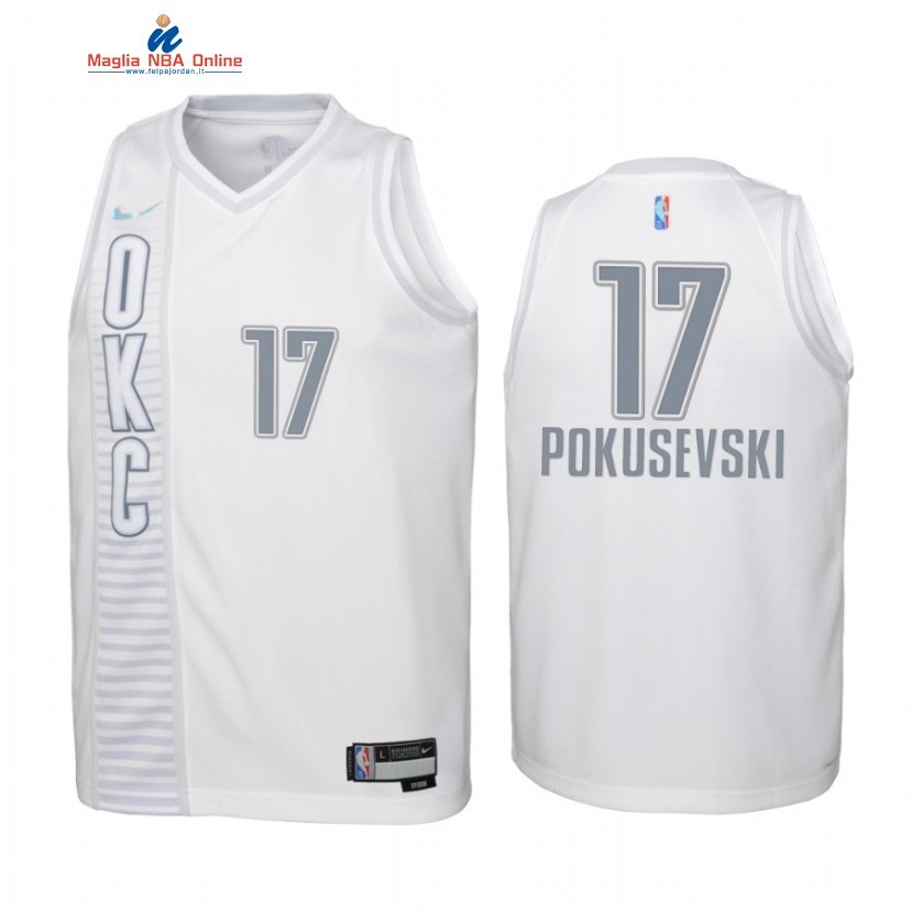 Maglia NBA Bambino Oklahoma City Thunder #17 Aleksej Pokusevski 75th Season Bianco Città 2022-23 Acquista