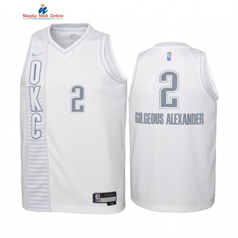 Maglia NBA Bambino Oklahoma City Thunder #2 Shai Gilgeous Alexander 75th Season Bianco Città 2022-23 Acquista