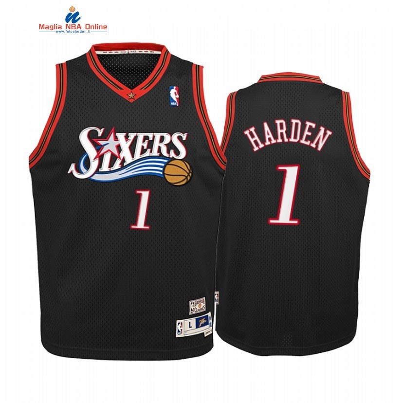 Maglia NBA Bambino Philadelphia 76ers #1 James Harden Nero 2021 Acquista