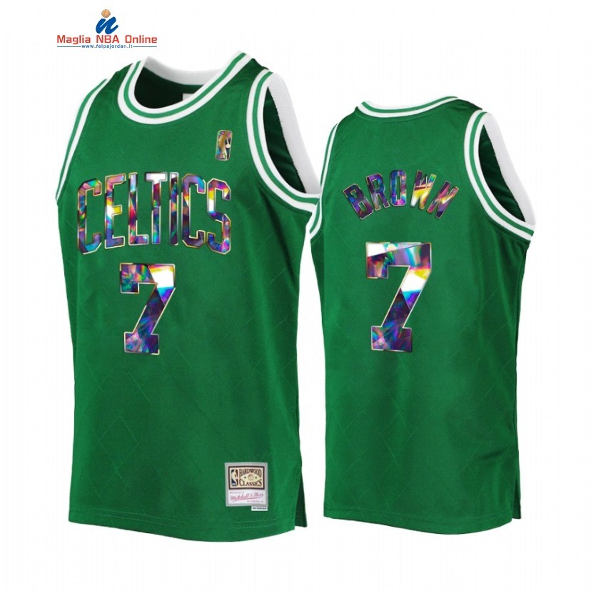 Maglia NBA Boston Celtics #7 Jaylen Brown 75th Anniversario Verde Throwback 2022 Acquista
