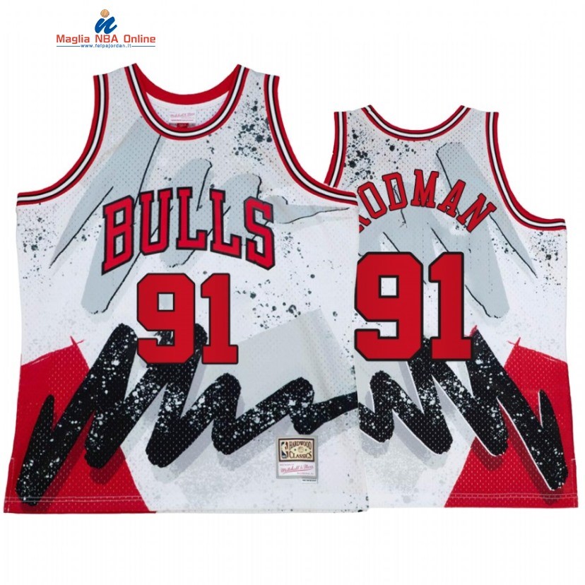 Maglia NBA Chicago Bulls #91 Dennis Rodman Bianco Throwback 2022 Acquista